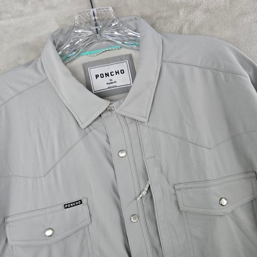Poncho Outdoors Western Shirt Mens XL Grey Pearl Snap Stretch Shirt